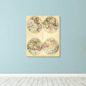 Hemispheres Handgekleurde atlaskaart Canvas Afdruk (Insitu (Houten vloer))