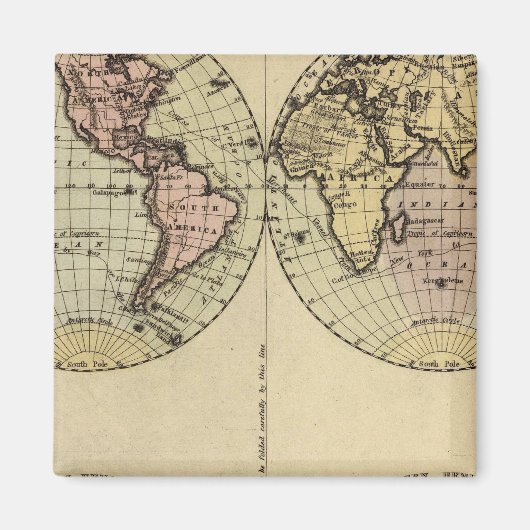 Hemispheres Handgekleurde atlaskaart Magneet (Voorkant)