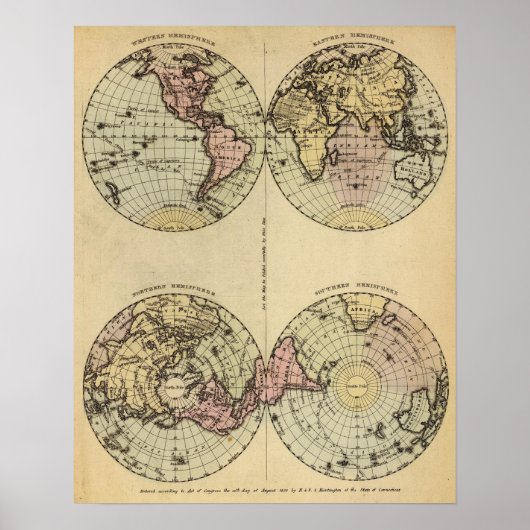 Hemispheres Handgekleurde atlaskaart Poster (Voorkant)
