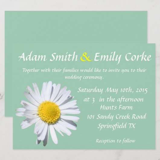 Hemlock Green Daisy Wedding Invitation Kaart (Voorkant / Achterkant)