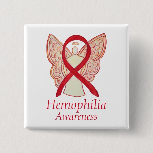 Hemofilie Angel Red Awareness Ribbon Art Button (Voorkant)
