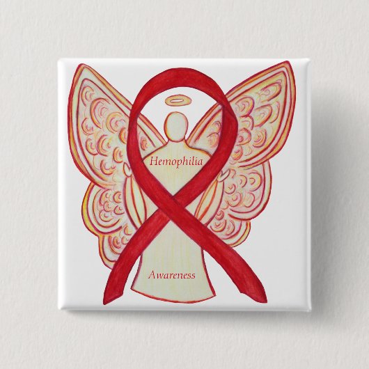 Hemofilie Angel Red Awareness Ribbon Button (Voorkant)