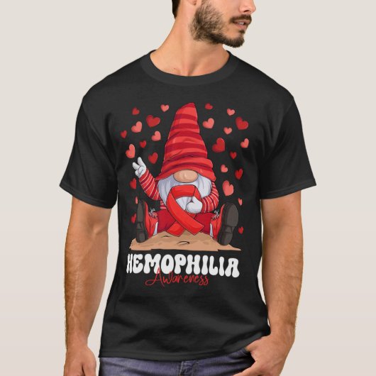 Hemofilie Bewustzijn Maand Rood Lint Gnoom T-shirt (Voorkant)