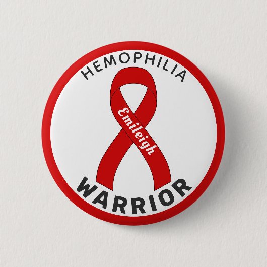 Hemofilie Warrior Ribbon White Button (Voorkant)