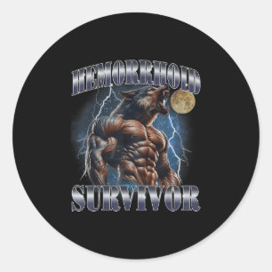 Hemorroïdenoverlevende Grappige Meme Wolf die volw Ronde Sticker