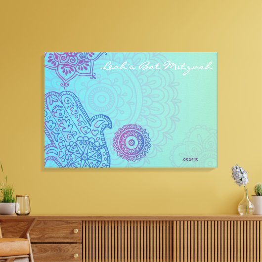 Hemsa Canvas Bat Mitzvah Sign-In Memory Board (Insitu (Woonkamer))