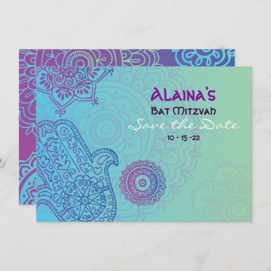 HEMSA HAND Bat Mitzvah Uitnodiging sparen de Datum (Voorkant / Achterkant)
