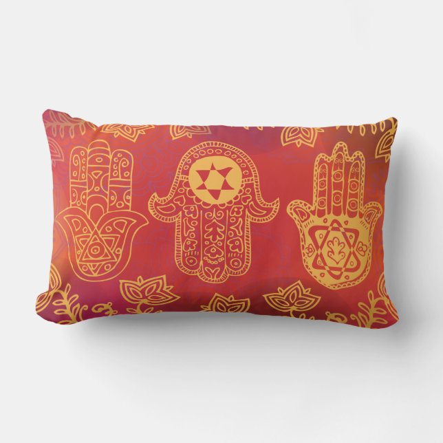 HEMSA HAND Retro Red Gold Long-worpen Pillow Kussen (Voorkant)