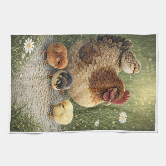 Hen and Chicks Farm Kitchen Towel Theedoek (Horizontaal)