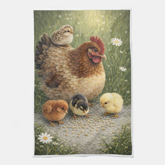 Hen and Chicks Farm Kitchen Towel Theedoek (Verticaal)