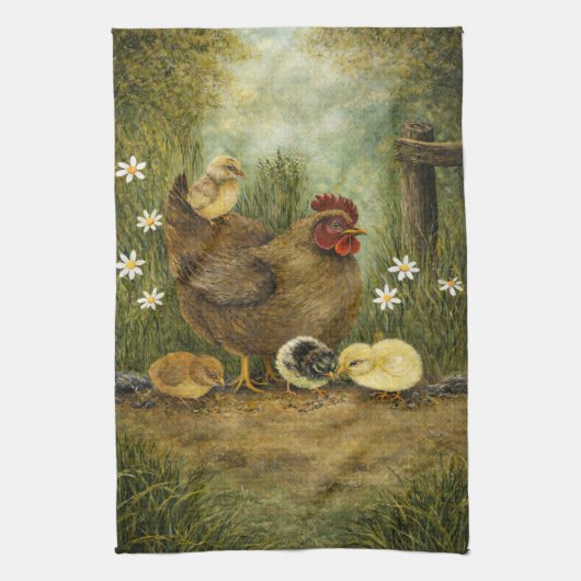 Hen and Chicks Farm Kitchen Towel Theedoek (Verticaal)