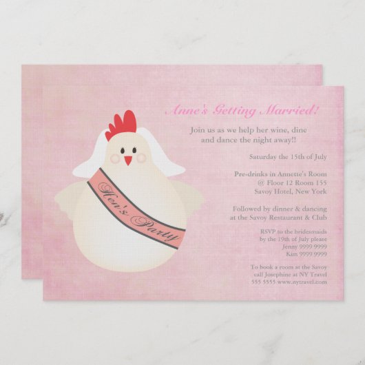 Hen Bachelorette Night Party Illustrated Invite Kaart (Voorkant / Achterkant)