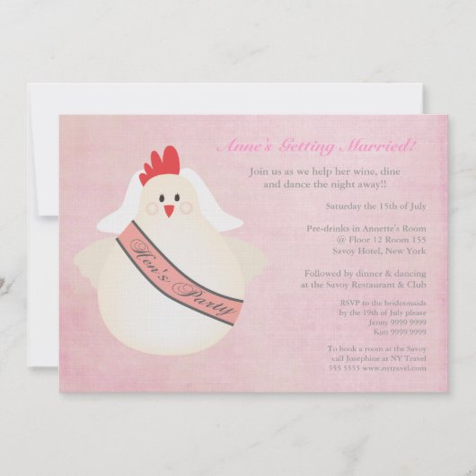 Hen Bachelorette Night Party Illustrated Invite Kaart (Voorkant)