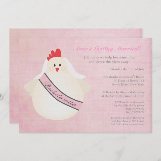 Hen Bachelorette Night Party Illustrated Invite Kaart (Voorkant / Achterkant)