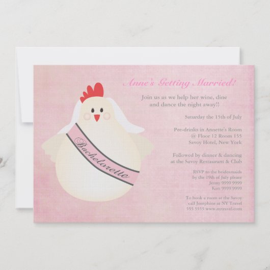 Hen Bachelorette Night Party Illustrated Invite Kaart (Voorkant)