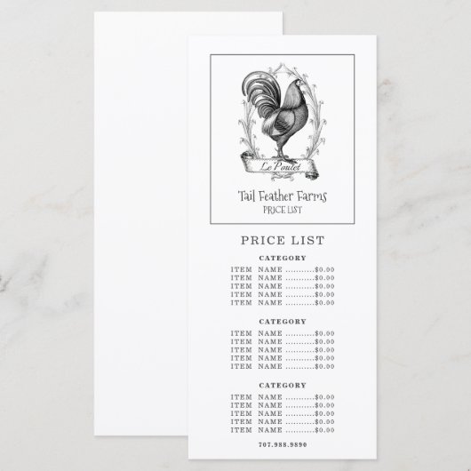 Hen Banner Boerderij Ranch Price Menu (Voorkant / Achterkant)