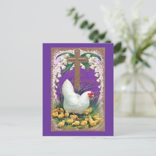 Hen, Chicken and Cross  Pasen Feestdagenkaart (Staand voorkant)