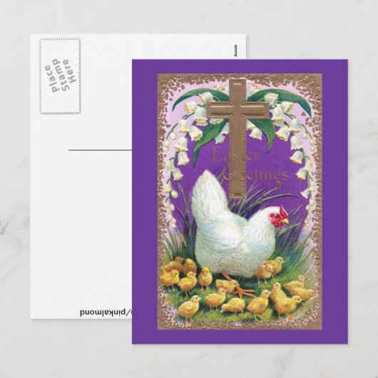 Hen, Chicken and Cross  Pasen Feestdagenkaart (Voorkant / Achterkant)