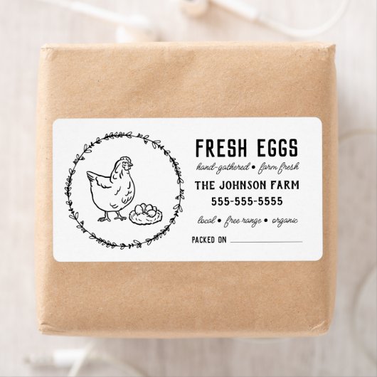 Hen Eggs |  Boerderij Naam zwart/wit etiket (Insitu)