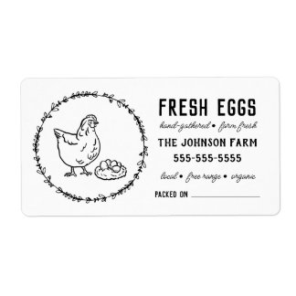 Hen Eggs | Boerderij Naam zwart/wit etiket