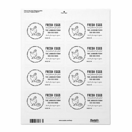 Hen Eggs |  Boerderij Naam zwart/wit etiket (Full Sheet)