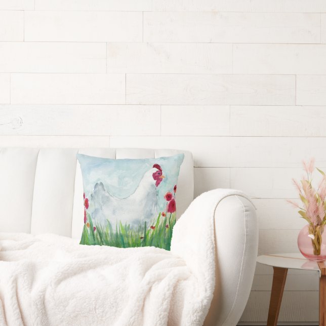 Hen en and Poppies Farmhouse Kussen (Bank)
