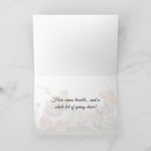  Hen en Bunny Carriage Pasen Feestdagen Kaart (Binnen)