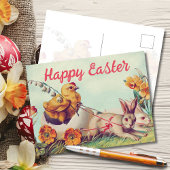  Hen en Bunny Carriage Pasen Feestdagenkaart