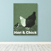 Hen en en Chick Green Kitchen Wall Decor Canvas Afdruk (Insitu (Houten vloer))
