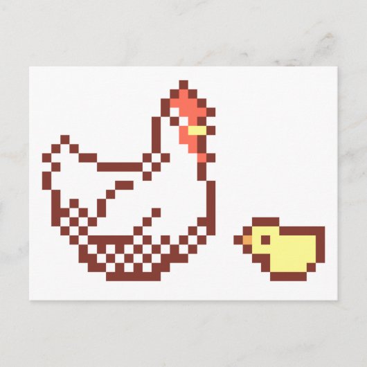Hen en en Chick Pixel Art Briefkaart (Voorkant)