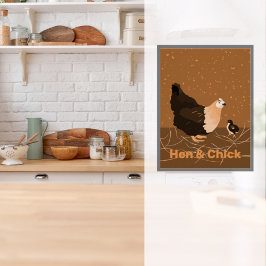 Hen en en Chick, Sandy-Oranje Kitchen Poster Print