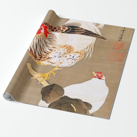 Hen en en Rooster met Grapevine van Ito Jakuchu Cadeaupapier (Uitgerold)