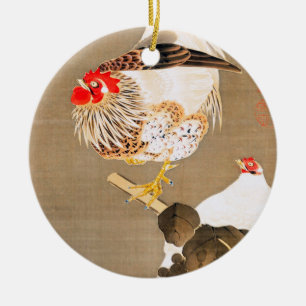 Hen en en Rooster met Grapevine van Ito Jakuchu Keramisch Ornament