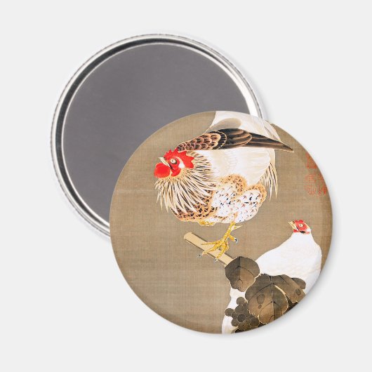 Hen en en Rooster met Grapevine van Ito Jakuchu Magneet (Voorkant / Achterkant)