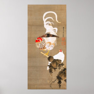 Hen en en Rooster met Grapevine van Ito Jakuchu Poster