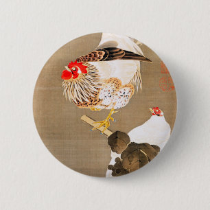 Hen en en Rooster met Grapevine van Ito Jakuchu Ronde Button 5,7 Cm