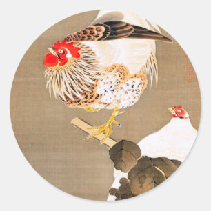 Hen en en Rooster met Grapevine van Ito Jakuchu Ronde Sticker