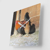 Hen en en Rooster Rustic Chicken Kitchen Clock Vierkante Klok (Hoek)