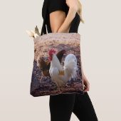 Hen en en Rooster Rustic Farmhouse Tote Bag (Dichtbij)