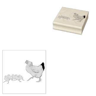 Hen en haar kippen illustratie rubberstempel