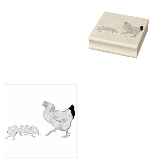 Hen en haar kippen illustratie rubberstempel (Gestempeld)