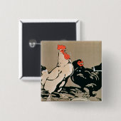 Hen en (kleurenlitho) vierkante button 5,1 cm (Voorkant /achterkant)
