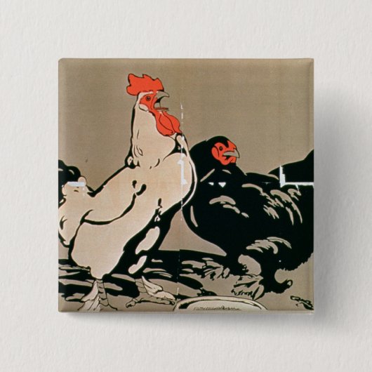 Hen en (kleurenlitho) vierkante button 5,1 cm (Voorkant)