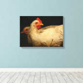Hen en Rooster in zwart-wit Canvas Afdruk (Insitu (Houten vloer))