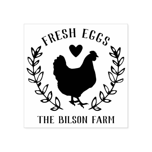 Hen Heart Wreath Fresh Eggs Boerderij Name Rubberstempel (Afrduk)