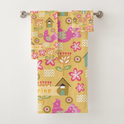 Hen House Country Scandinavische mosterd Bad Handdoek (Insitu)