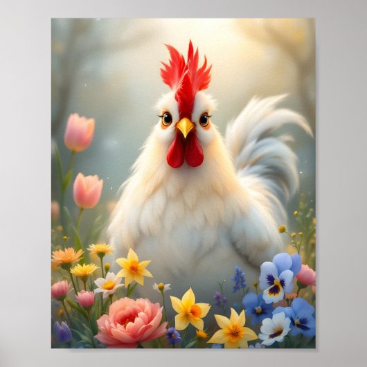 Hen in bloemen digitaal poster (Voorkant)