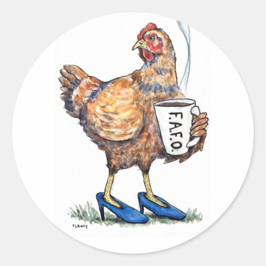 Hen is het oneens ronde sticker (Voorkant)