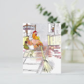 Hen met Broom-montairs naar slaapkamer Briefkaart (Staand voorkant)