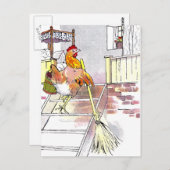 Hen met Broom-montairs naar slaapkamer Briefkaart (Voorkant / Achterkant)